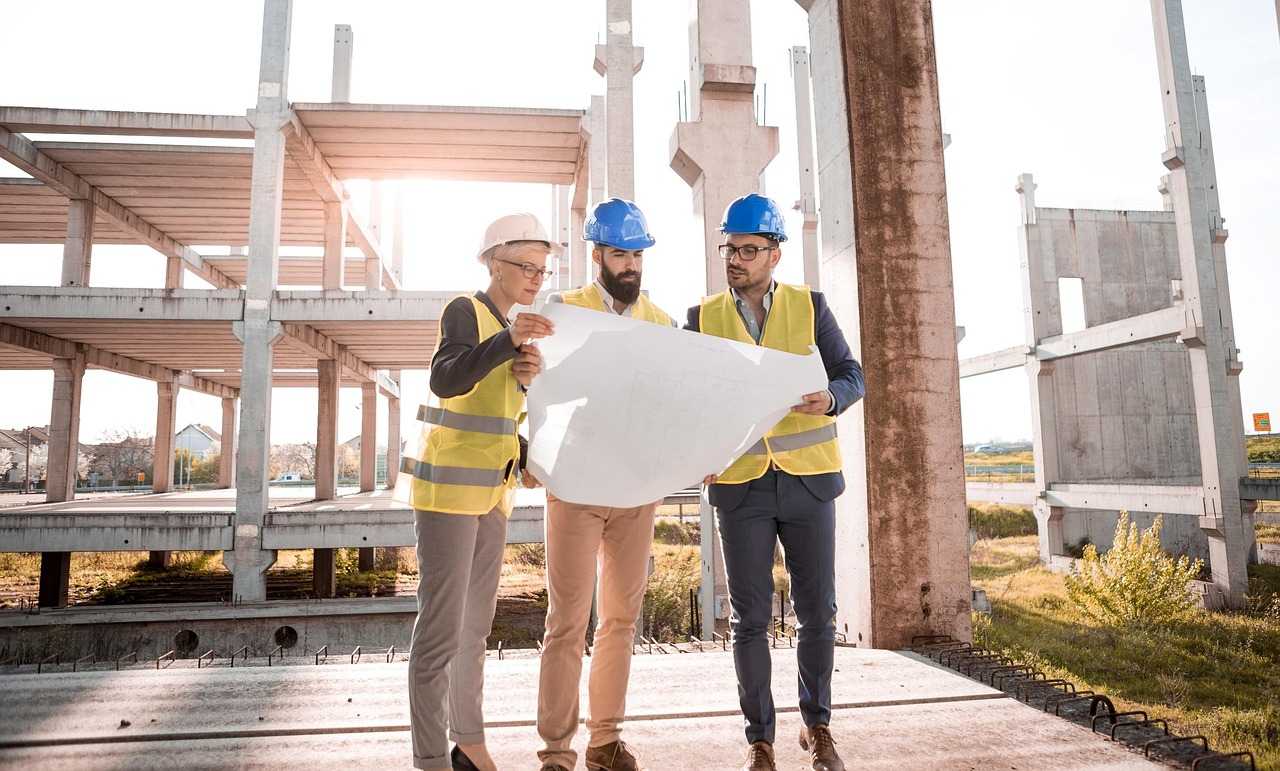 Professional construction crew on job site